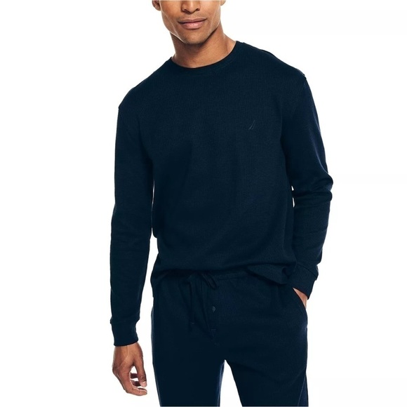 Nautica Mens Waffle Knit Thermal Pajama Set Navy Blue M pajamas set - Picture 2 of 12